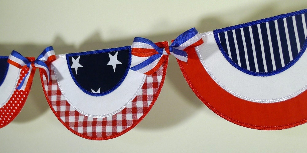 Patriotic Bunting In The Hoop Banner Machine Embroidery Design Applique Patterns done In-The-Hoop 6 sizes 5", 6", 7", 8", 9" and 10"