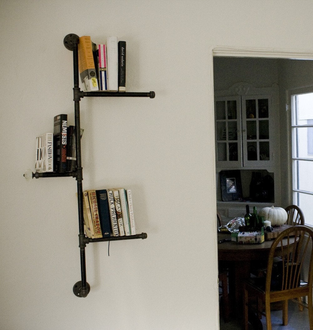 Industrial Pipe Bookshelf with Decortive Knob. home and garden, furniture, bookshelf