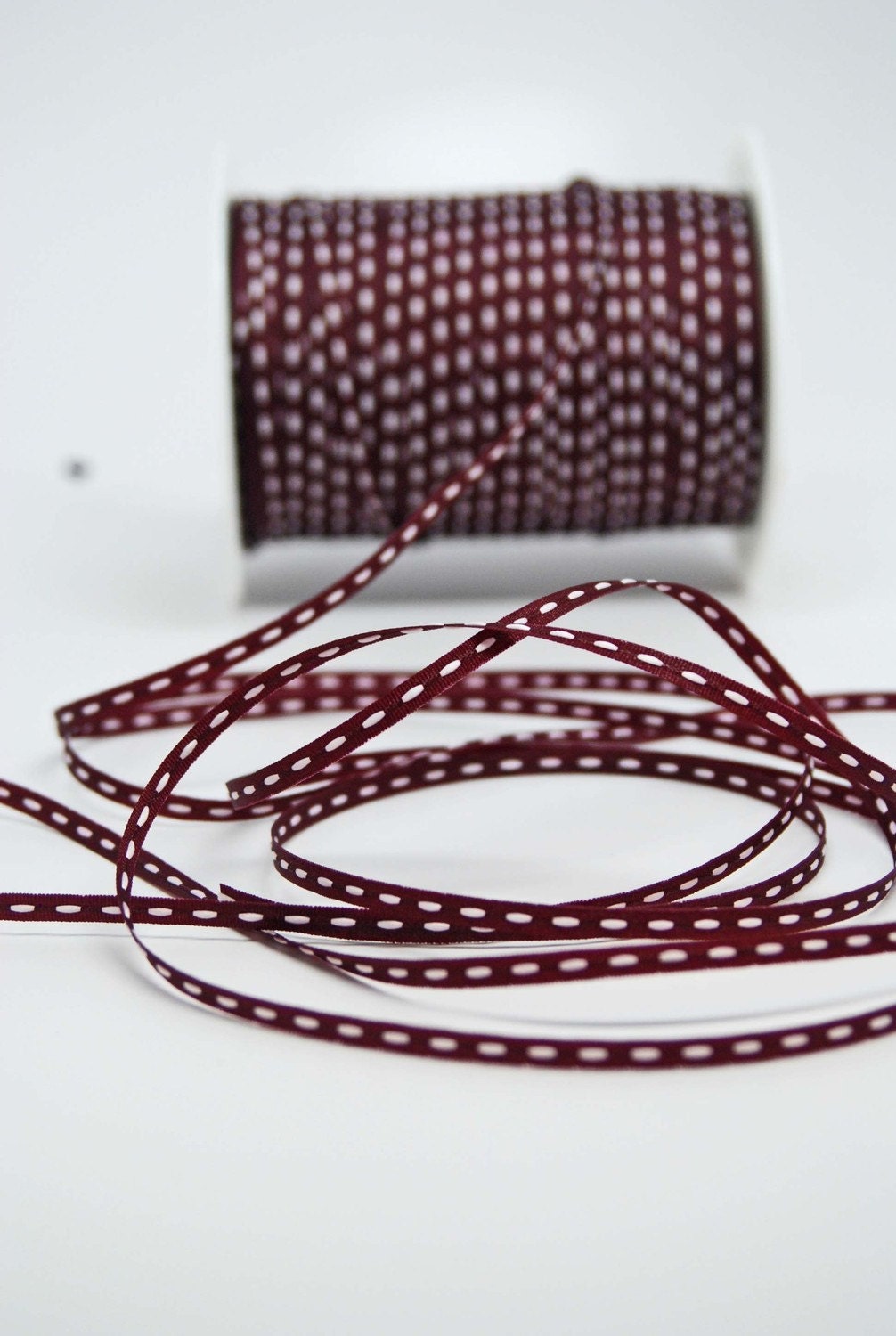 Solid Stitched Center Ribbon -- 1/8 inch -- Wine Burgundy