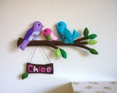 Rainbow Bird Family of 3 - Personalized Felt Wall Hanging / Baby Mobile