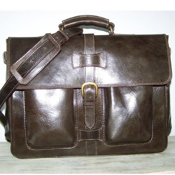 Leather Laptop Bag Briefcase Shoulder Cross body Bag Satchel Ariel in Dark Brown fits a 17 and 15 inches laptop