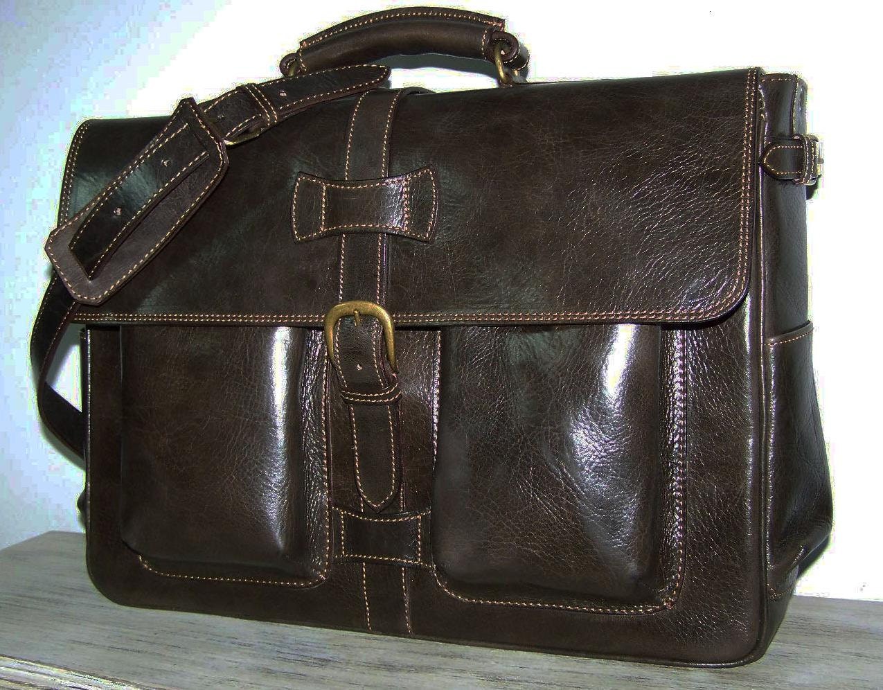 Leather Laptop Bag Briefcase Shoulder Cross body Bag Satchel Ariel in Dark Brown fits a 17 and 15 inches laptop