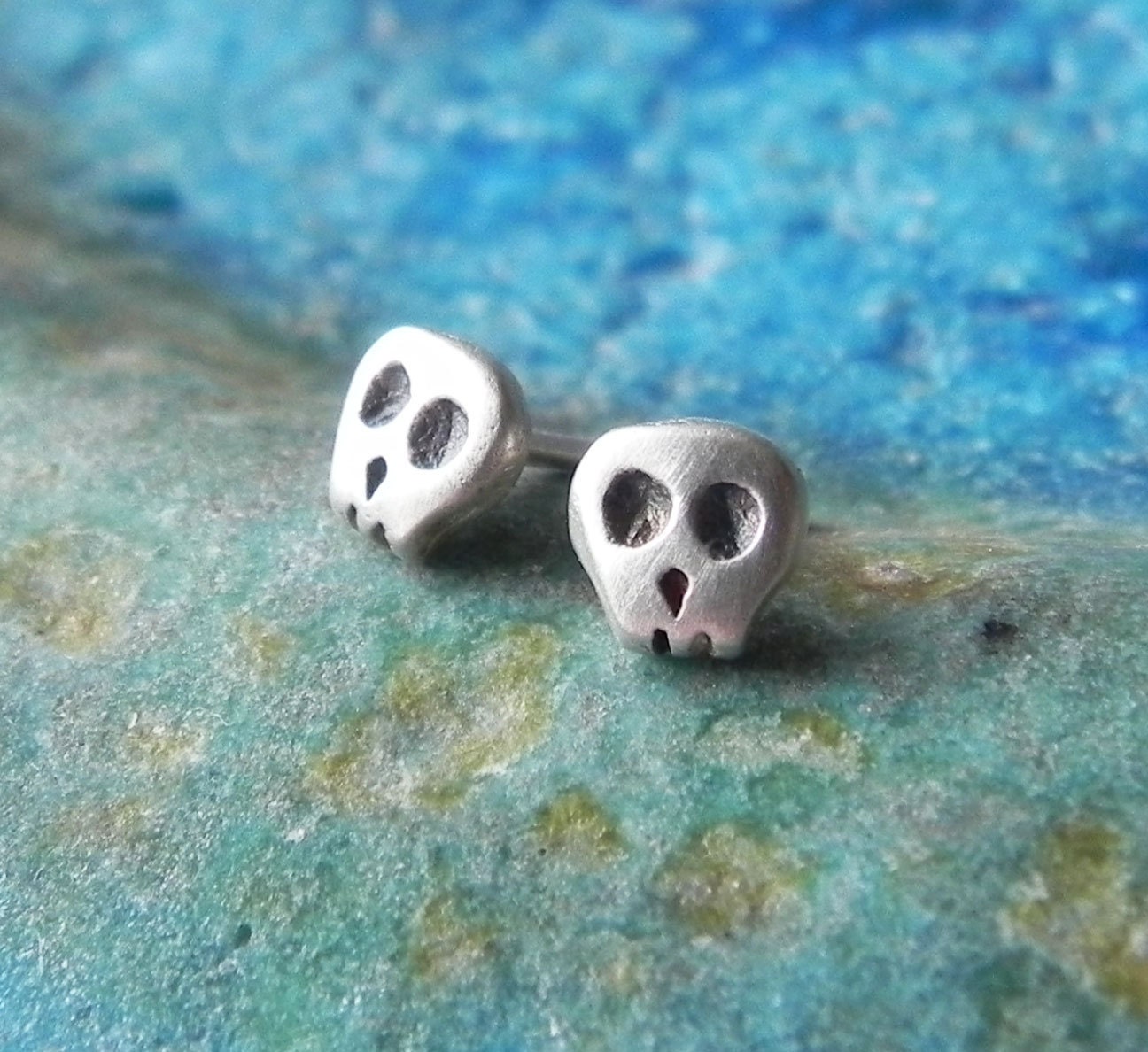 Really tiny skull studs in sterling silver - Halloween studs