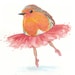 Original Bird Watercolor Painting - Ballet Art, Tutu, Robin, nursery art