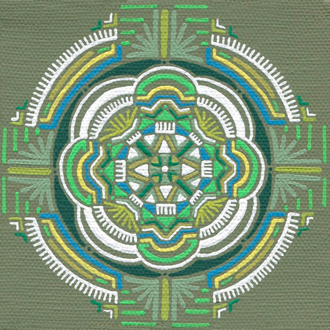 Geometric Moss Art Print on 8 x 10 Archival Paper - Abstract Green Mandala in Original Small Size