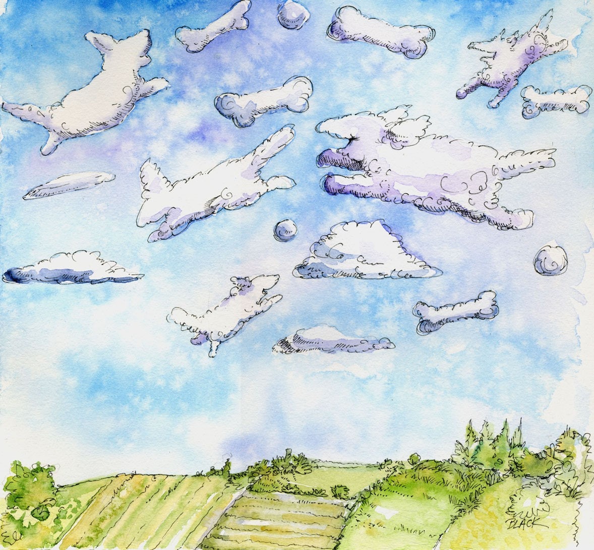 Dog Days Cards--- Four Blank Cards and Envelopes