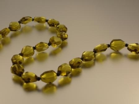 Faceted Olive Glass and Jet Bead Necklace