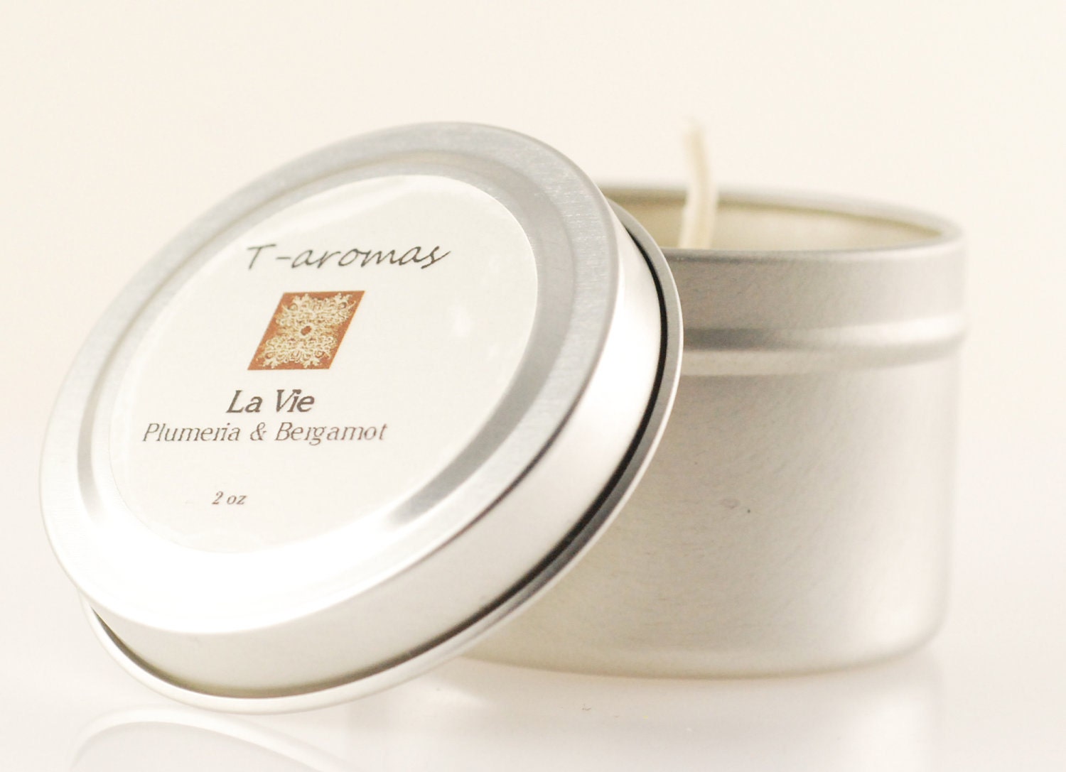 Plumeria and Bergamot  - LA VIE - 2 oz deep travel tin with lid - handmade soy candle