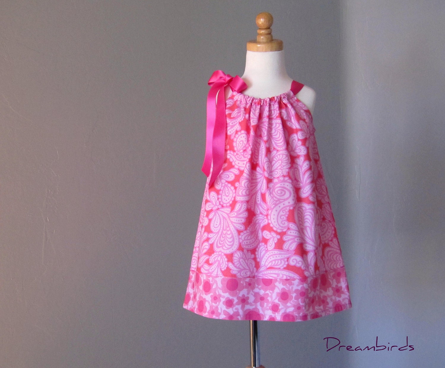Girls Pillowcase Dress - Coral and Pink Paisley Floral - Sizes 18 Months, 2T, 3T, 4T, 5, 6, 8, or 10