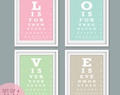 Set of 4 Prints-L-O-V-E  Eye Chart 11x14 (Love Nat King Cole Song) (30 Colors to choose from)