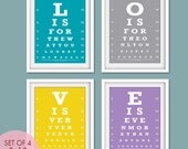 Set of 4 Prints-L-O-V-E  Eye Chart 8x10 (Love Nat King Cole Song) (30 Colors to choose from)