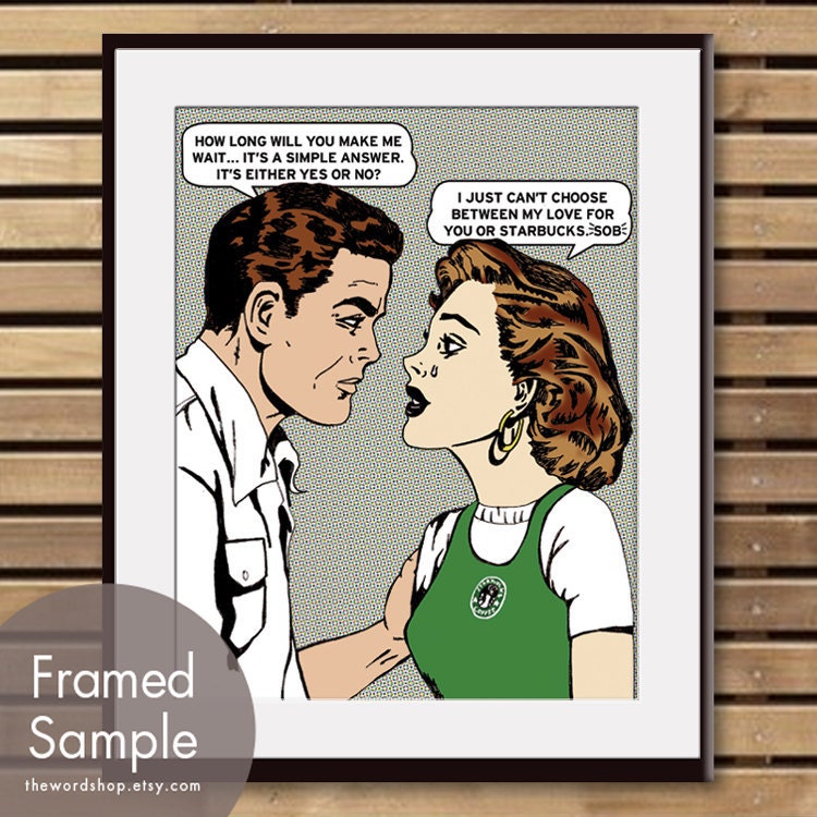 Latte Love Part Deux - Starbucks Romance Affair -11x14 Print (Buy 3 Get one Free) VIntage Coffee Shop Inspired