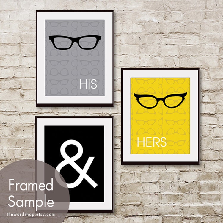 His and Hers Art (glasses) - 8x10 Prints (Set of 3) (Featured in Dolphin Grey, Black and Canary)