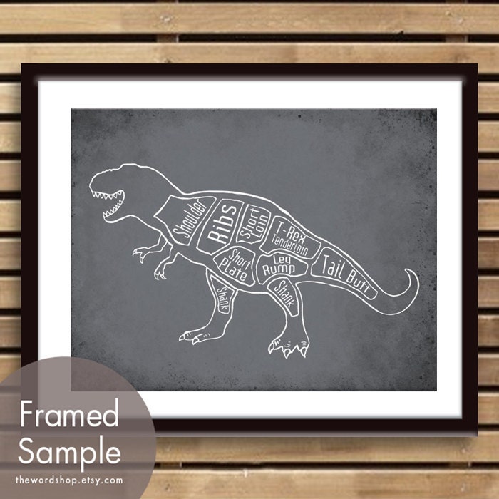 Tyrannosaurus Rex aka T-Rex, Dinosaur Butcher Diagram Series-11x14 Print (Featured in Charcoal) Customizable Colors (Buy 3 and get One Free)