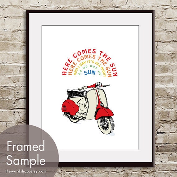 Here Comes the Sun - 11x14 Print (Featured in Red -A) (Hippie Sun Scooter) Buy 3 and get 1 Free
