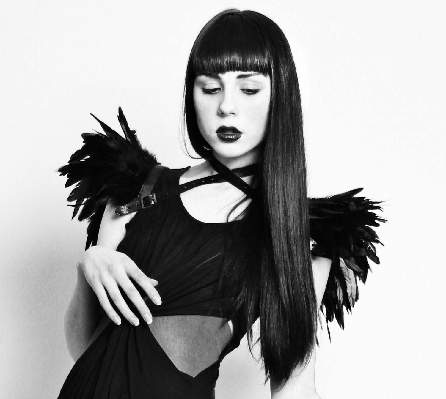 Versatile wings - black feather shrug harness and collar Feather epaulets Edgy fashion shoulder accessories