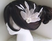 Bridal Feather Hair Clip, Bridal Fascinator, Fascinator, Head Piece, Feather Hair PIece, Wedding Hair Accessory, Ivory - IVORY WILLOW