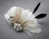 Bridal, Feather, Accessories, Fascinator, Ivory, white, Black, Peacock, hair, clips, Wedding, Accessory, veil - TOUCH OF BLACK