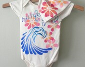 organic baby girl gift set, hand painted hat and bodysuit, surfer girl
