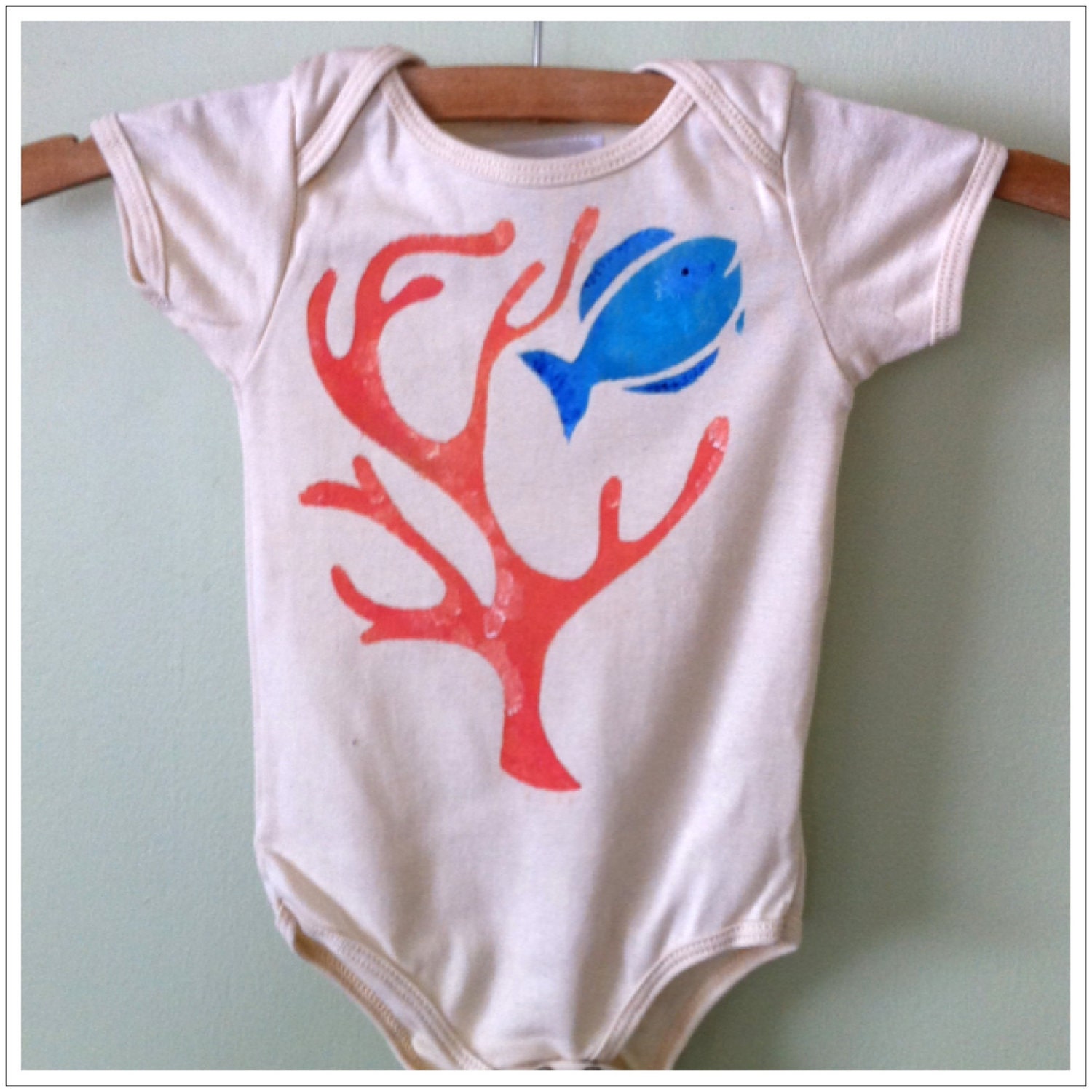 infant onesie or tshirt, organic and hand painted, fish and coral