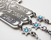 Jerusalem Hamsa Hand Wall Hanging Amulet Handmade Turkish Silver Plated Evil Eye Bead