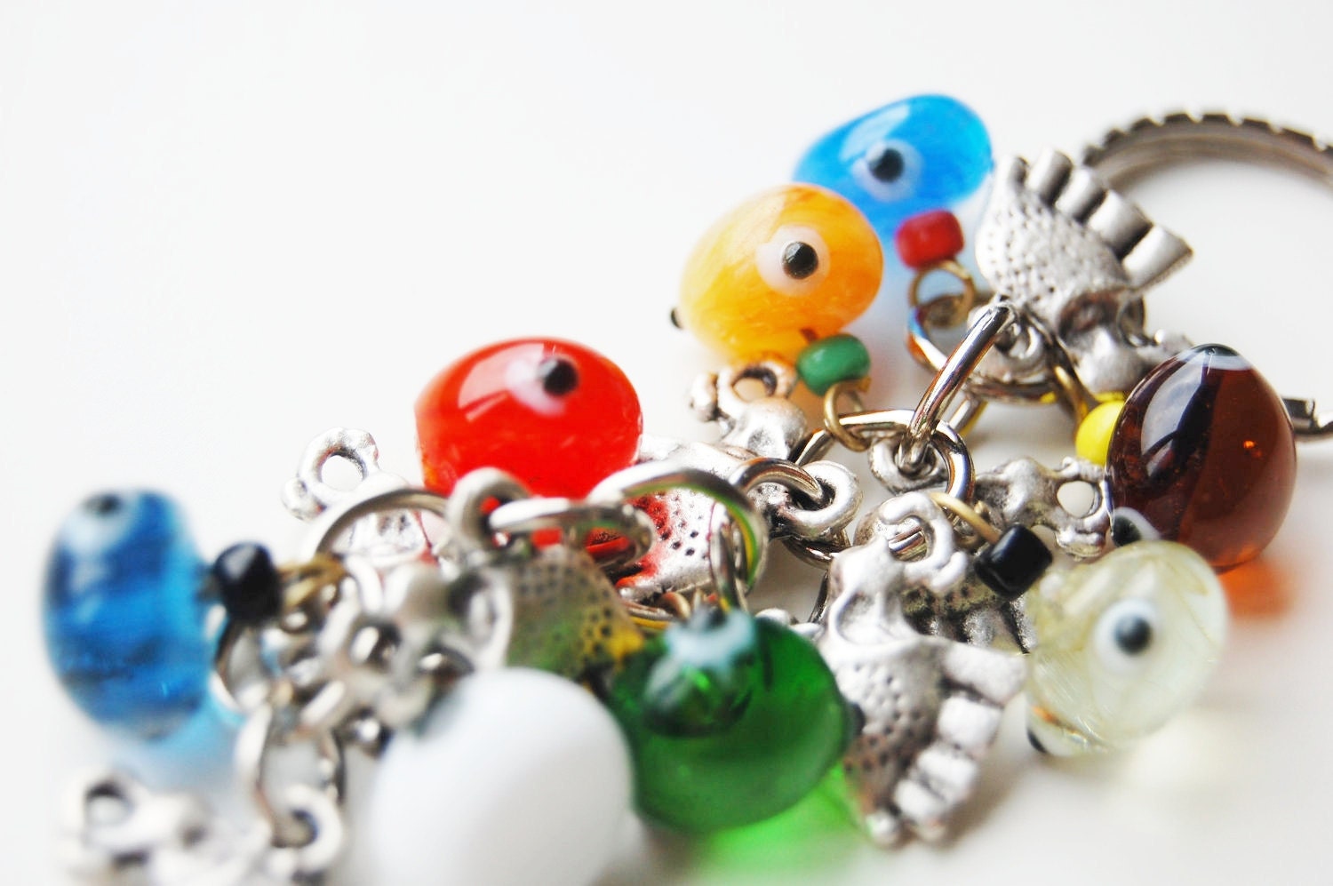 Elephant Bunch Colorful Evil Eye Handmade Silver Plated Key Chain