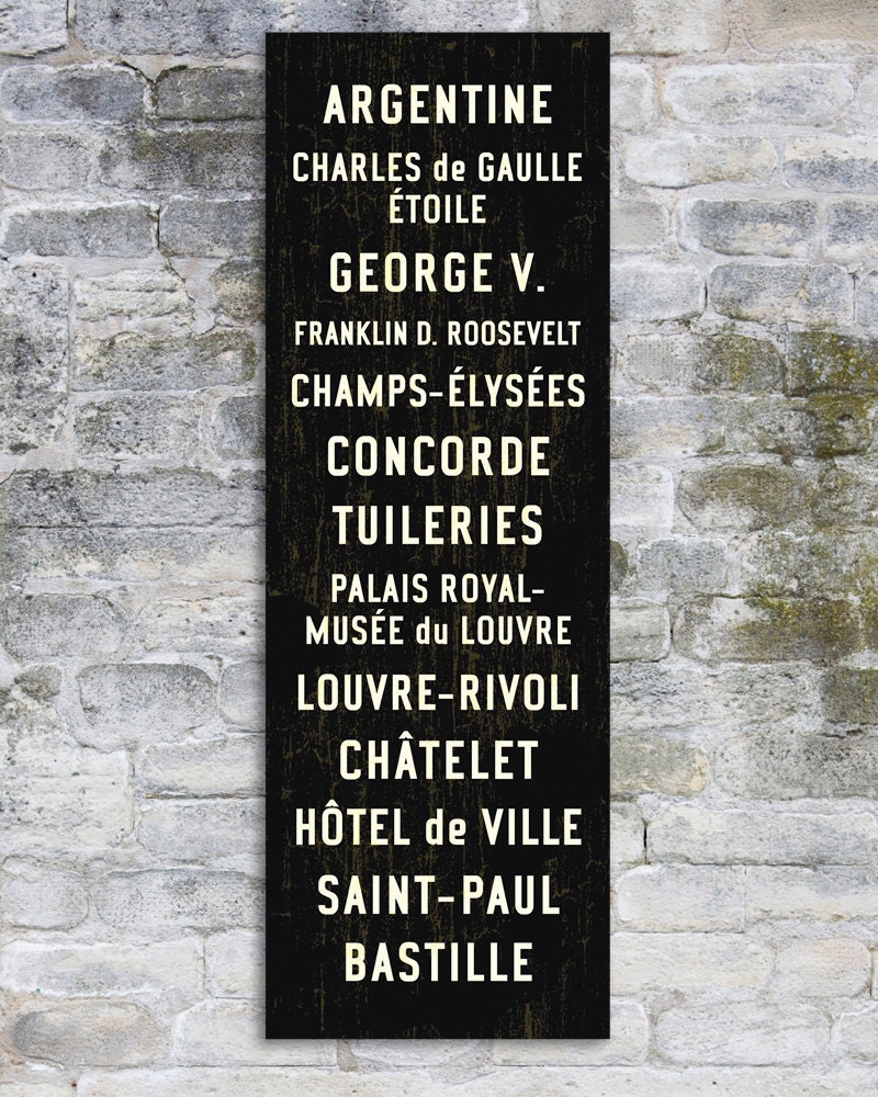 PARIS Metro Subway Art. Typography Print. Canvas Transit Poster. 20.5 x 60