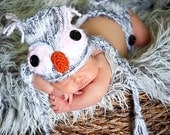 Knitted baby owl hat and diaper cover set gray