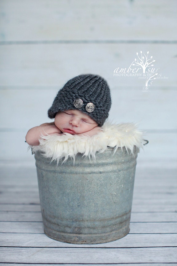 Knitted baby newsboy hat grey 3 to 6 months baby photo prop