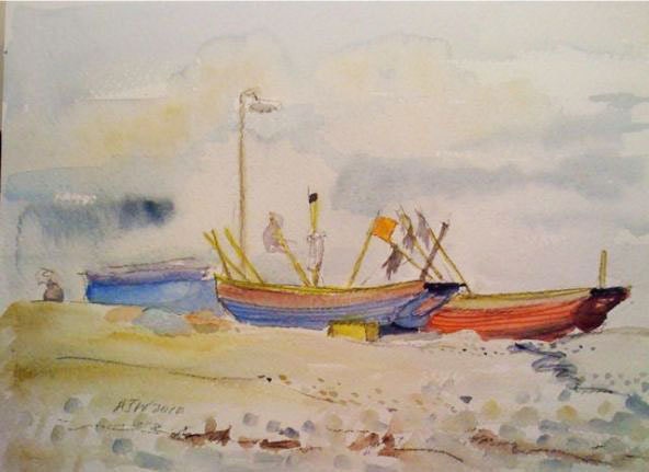 Fishing boats Worthing Beach Size 9inx12in 22cmx30cm