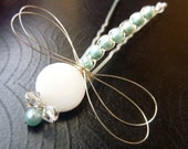White Mother of Pearl and Blue Pearl Dragonfly Hair Pin - Dragonfly Jewelry - Tagt