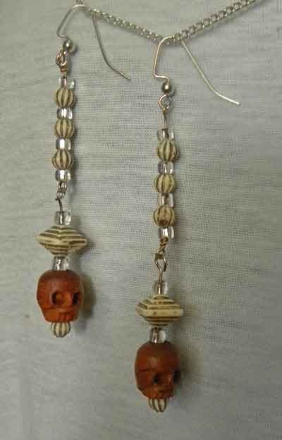 Wood Skull Bead Earrings