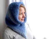 Snood Scarf, Hooded Cowl, Tube Scarf, Neck Warmer, Crochet Cowl, Fairy Scarf, Winter Accessories - Sky Blue - Psytrance Beaded