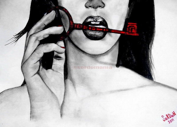 Key to my heart - original amazing realistic beautiful black red white drawing