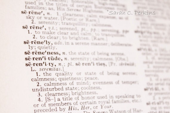 Book Photography Word Definition Inspriational Photography Serenity Fine Art  5x7 calm peace zen quiet dictionary IN STOCK Free US Shipping