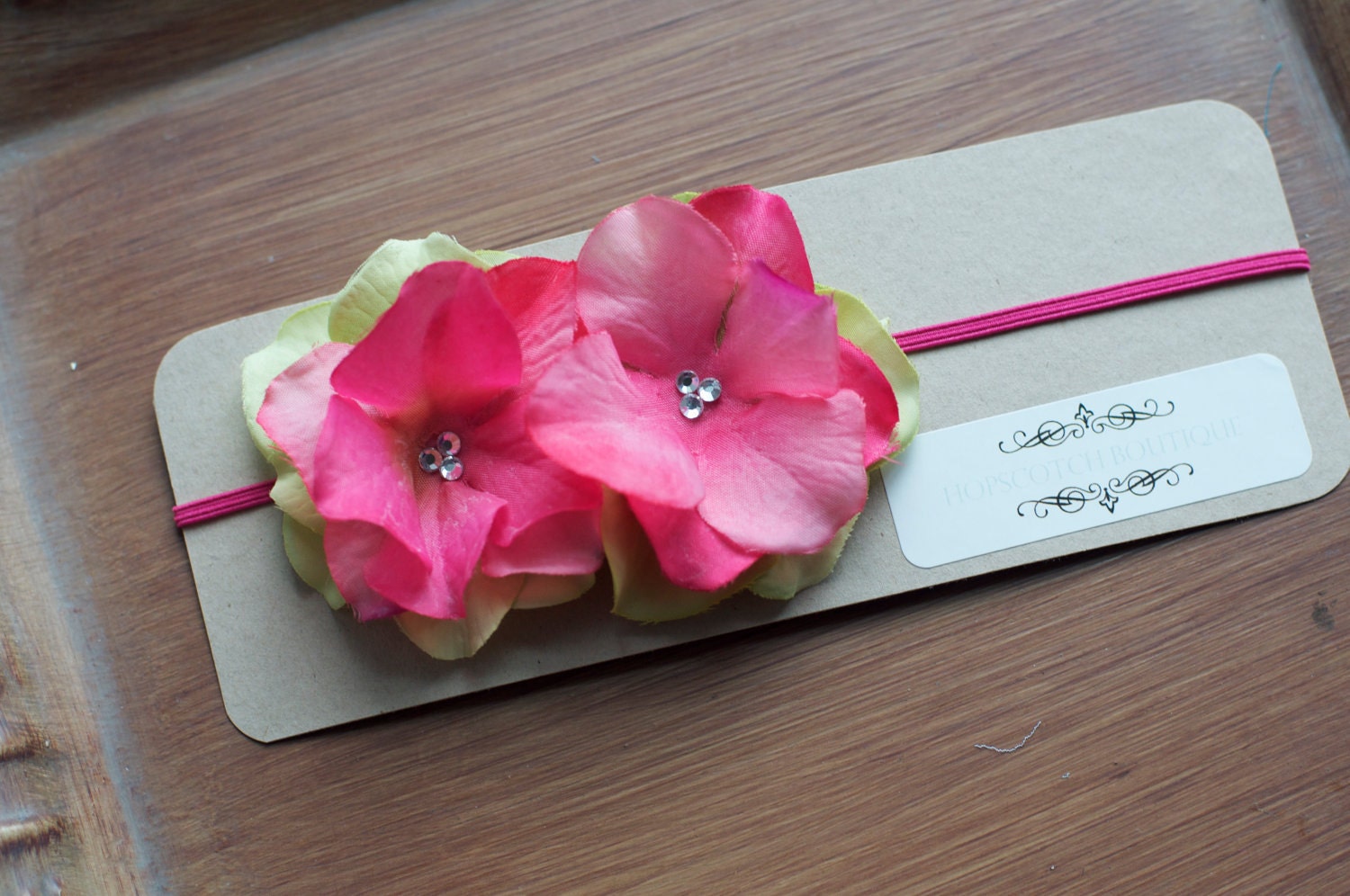 Savannah in bright Pink and green Flowered Headband - Babies, Infants and Toddlers