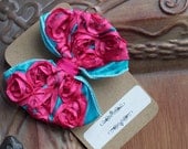 Ribbon Flower Hair bow in Bright Pink and Turquoise