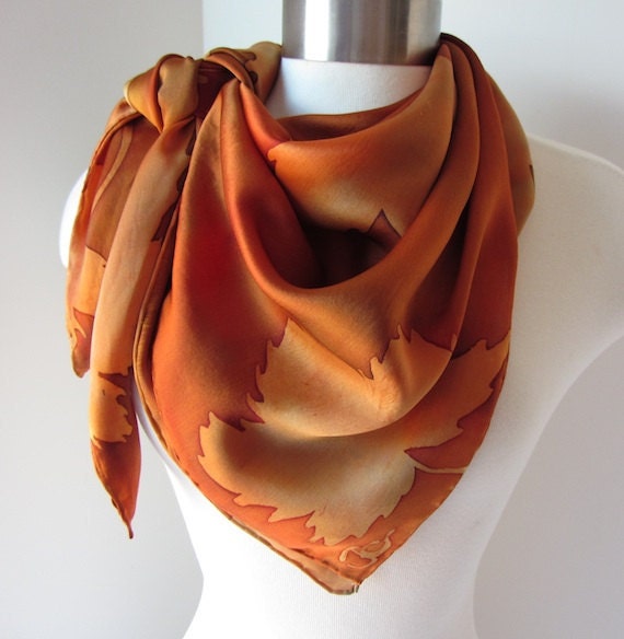 Autumn Maple Leaves hand painted silk scarf square - MADE TO ORDER - joyinmystudio