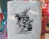 rabbit Alice in Wonderland canvas tote bag