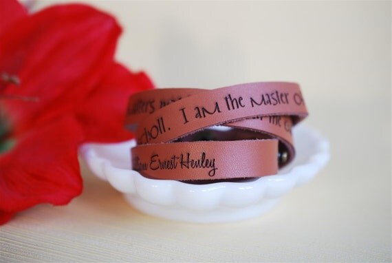 I am the master of my fate --- engraved leather wrap cuff bracelet