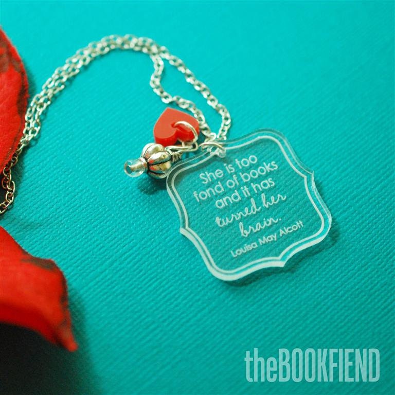 too fond of books acrylic necklace