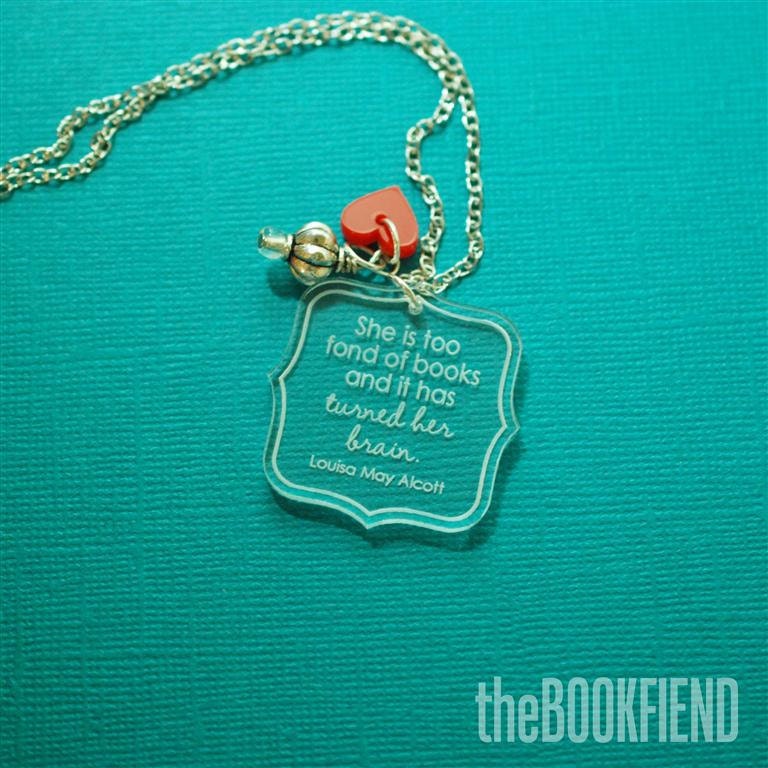 too fond of books acrylic necklace
