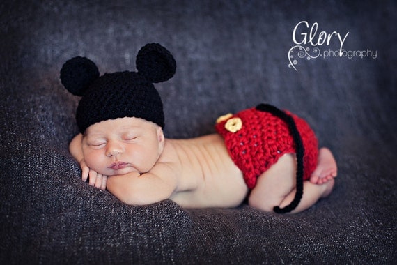 Mickey Mouse Hat and Diaper cover  Newborn Photo Prop