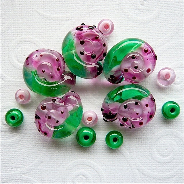 Handmade Glass Lampwork Watermelon Snail Beads SRA