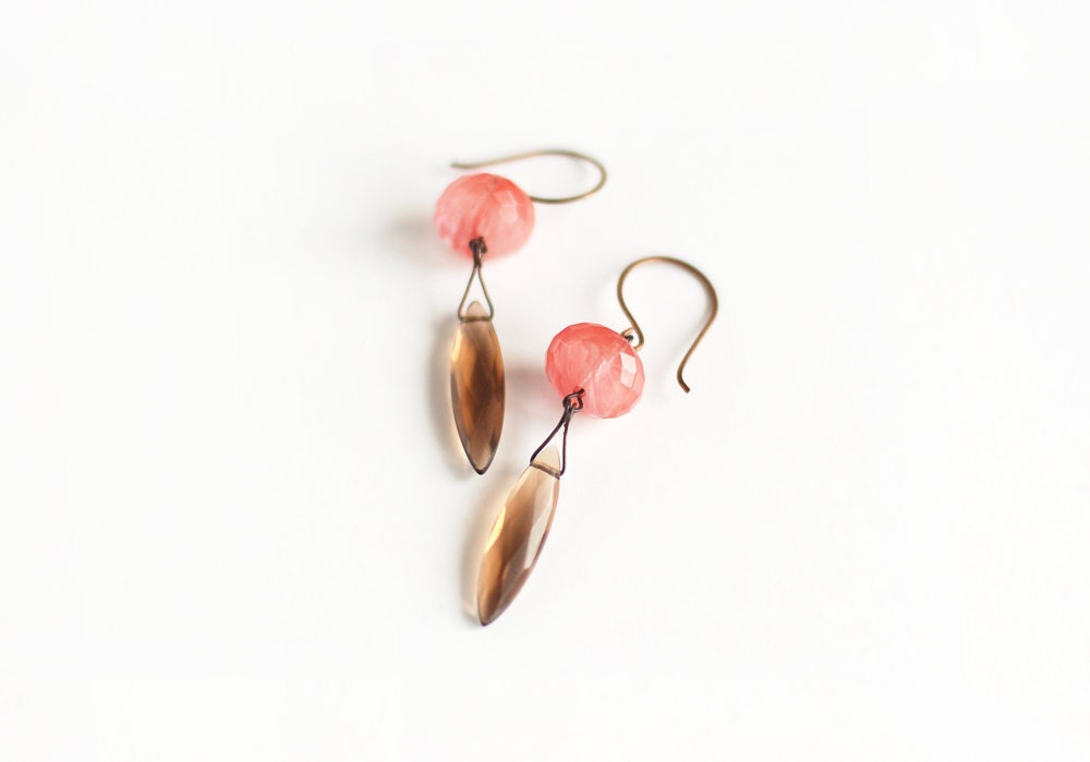 Rose sunset earrings with Quartz faceted rondelles