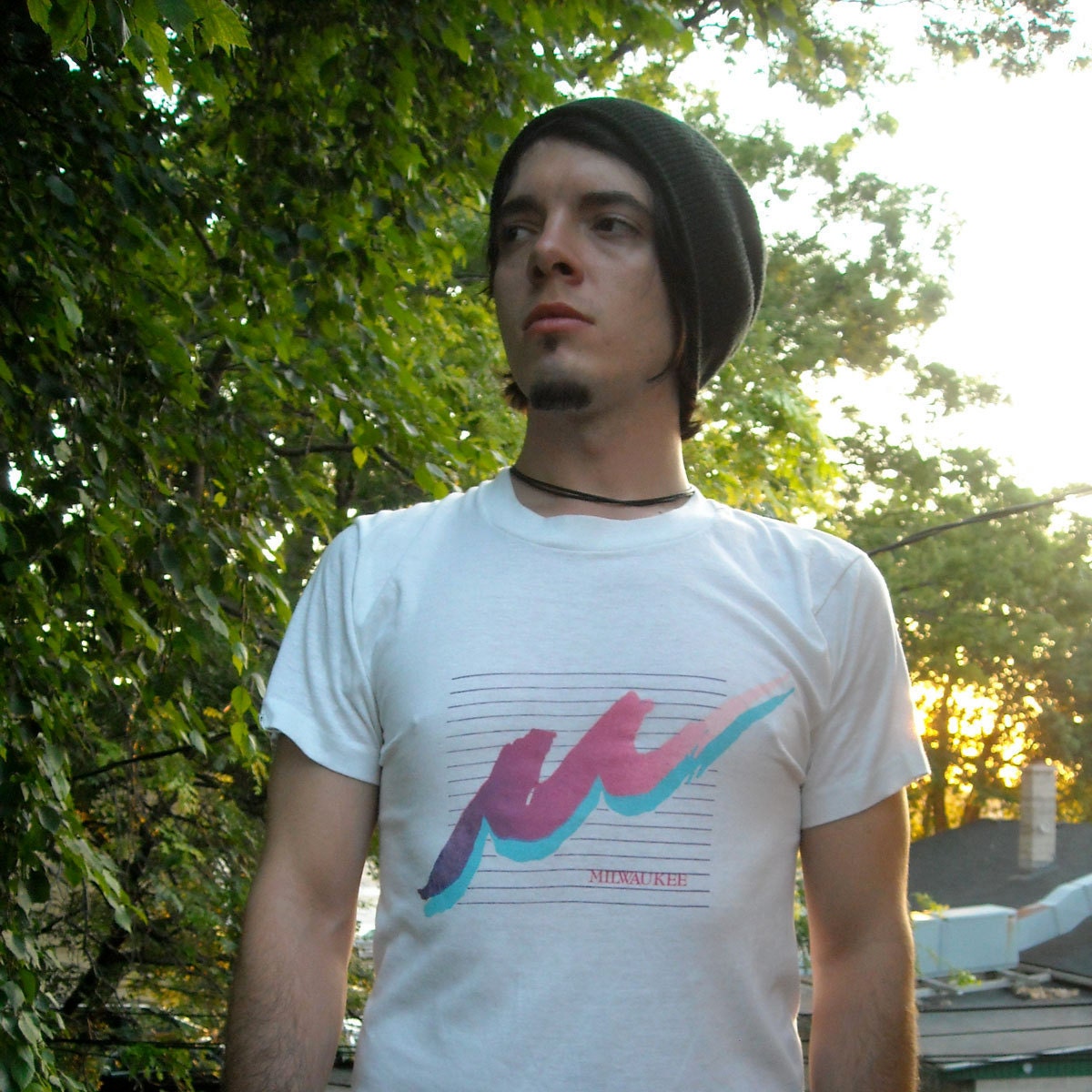 Summer Fashion Men Tshirt Vintage 1980s Novelty Tee White Milwaukee Shirt