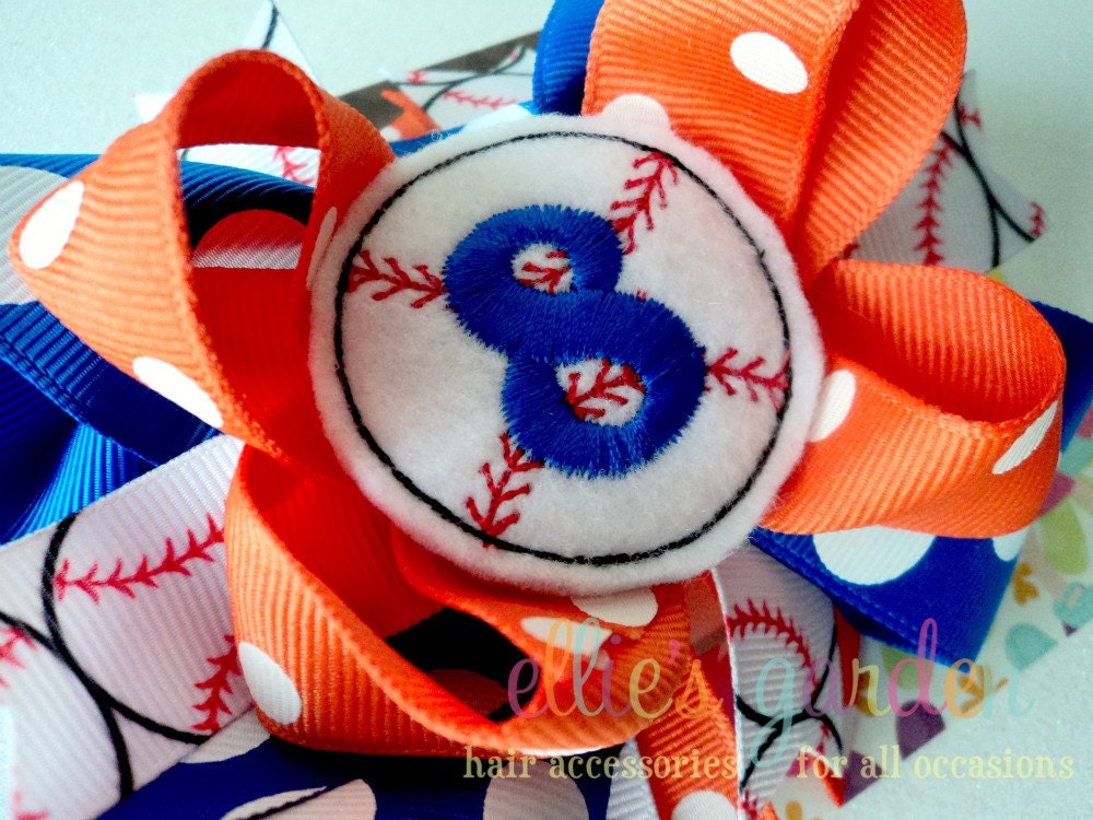 Personalized Embroidered Baseball Boutique Style Hair Bow You Choose the Colors