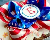 Fourth of July Boutique Style Hair Bow Red and White Stripes Blue and White Stars