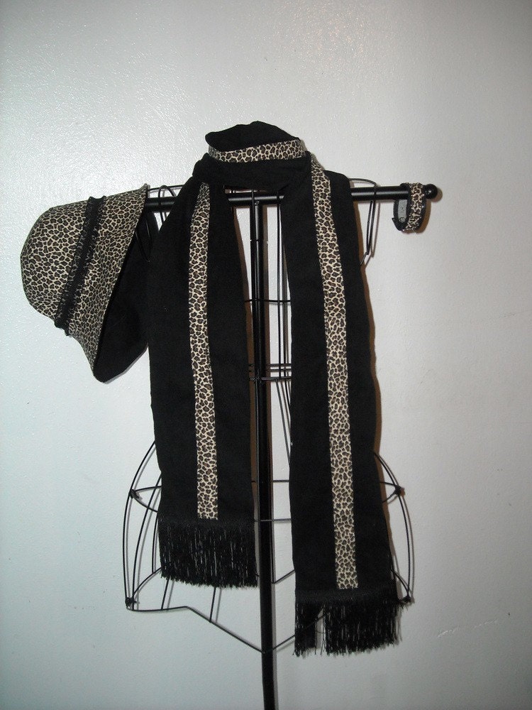 Leopard Print Hat, Scarf, and Cuff Bracelet Gift Set Trio