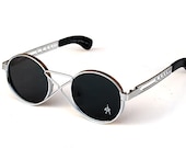 Hi Tek vintage round silver metal sunglasses Steampunk style HT-4008 unusual